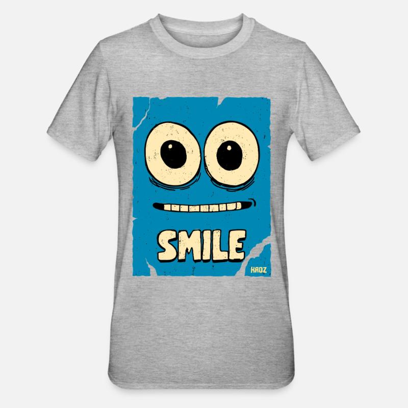 Visage de dessin animé bleu riant - T-shirt polycoton Unisexe - gris chiné