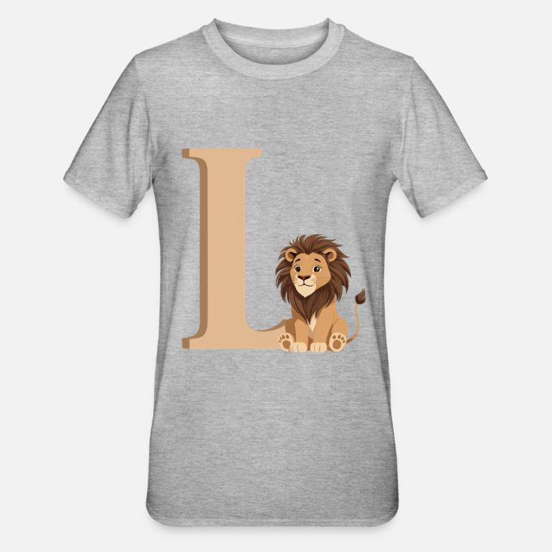 L-Löwe Buchstabe L mit Löwe - Unisex Polycotton T-Shirt - Grau meliert