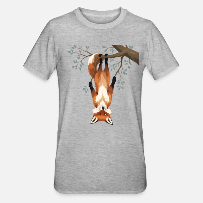Fuchs hängt von Ast - Unisex Polycotton T-Shirt - Grau meliert