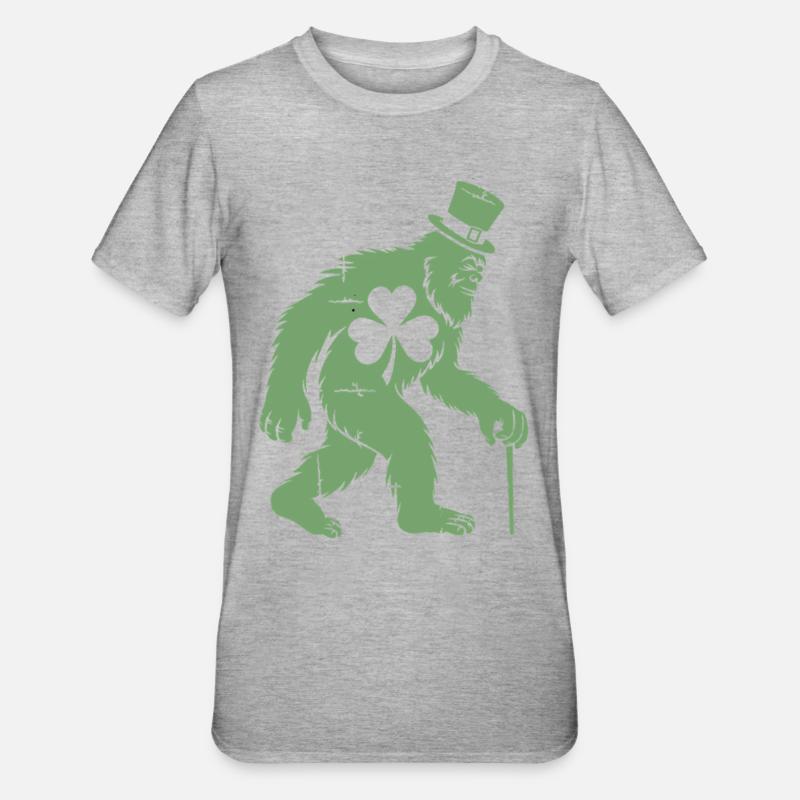 Sasquatch mit Kleeblatt - Unisex Polycotton T-Shirt - Grau meliert