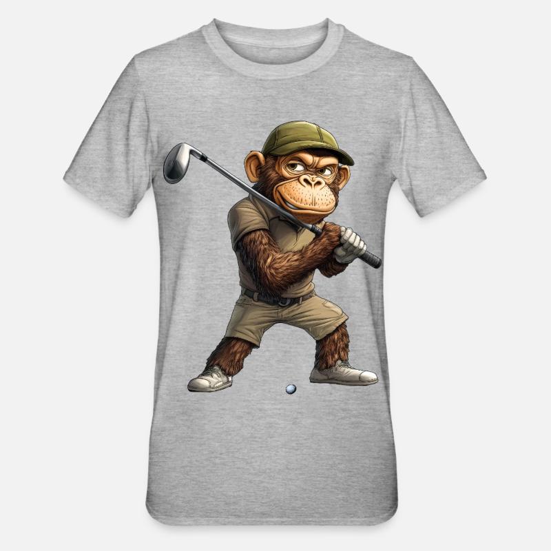 Monkey Golf / Golfer Monkey - Unisex Polycotton T-Shirt - heather grey