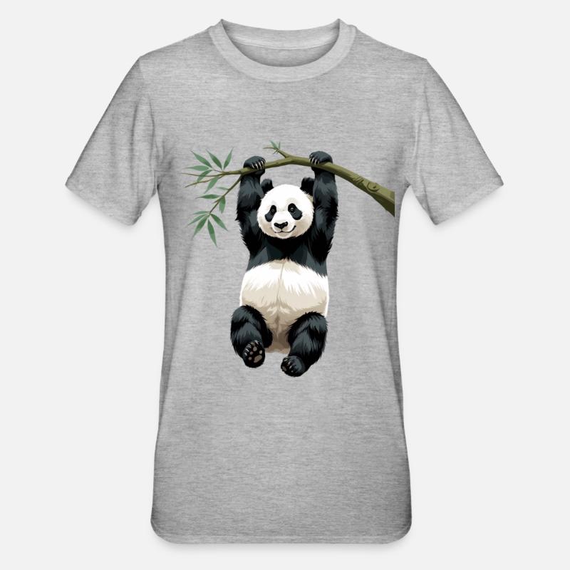 Hängender Panda Bambuszweig - Unisex Polycotton T-Shirt - Grau meliert