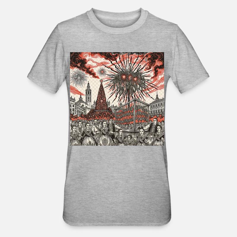 Tradition des Fallas de Valence - T-shirt polycoton Unisexe - gris chiné