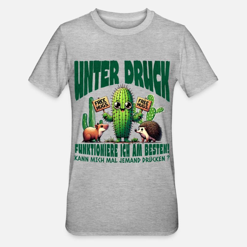 Sous pression : Câlins sans cactus - T-shirt polycoton Unisexe - gris chiné