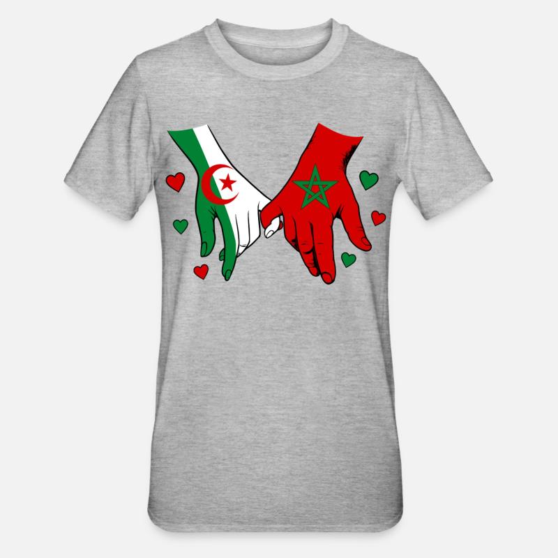 Algérie-Maroc Drapeau main dans la main - T-shirt polycoton Unisexe - gris chiné