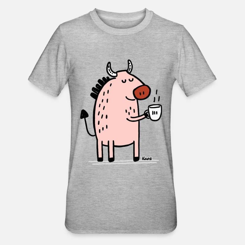 Animale Rosa con Corno e Coppa - Maglietta unisex, mix cotone e poliestere - grigio melange