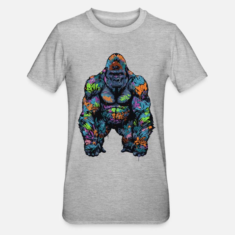 Gorille graffiti - T-shirt polycoton Unisexe - gris chiné
