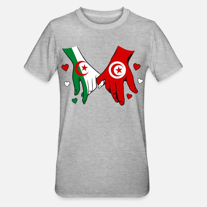 Algérie-Tunisie Drapeau main dans la main - T-shirt polycoton Unisexe - gris chiné