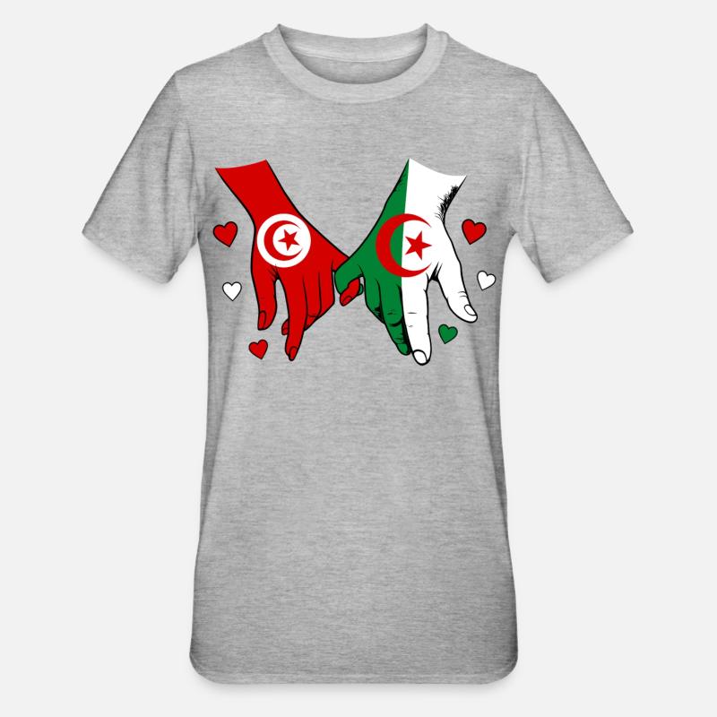 Tunisie-Algérie Drapeau main dans la main - T-shirt polycoton Unisexe - gris chiné