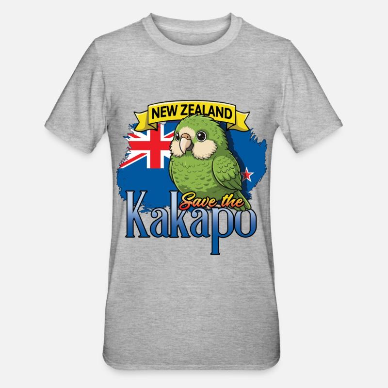 Neuseeland rettet den Kakapo-Vogel - Unisex Polycotton T-Shirt - Grau meliert