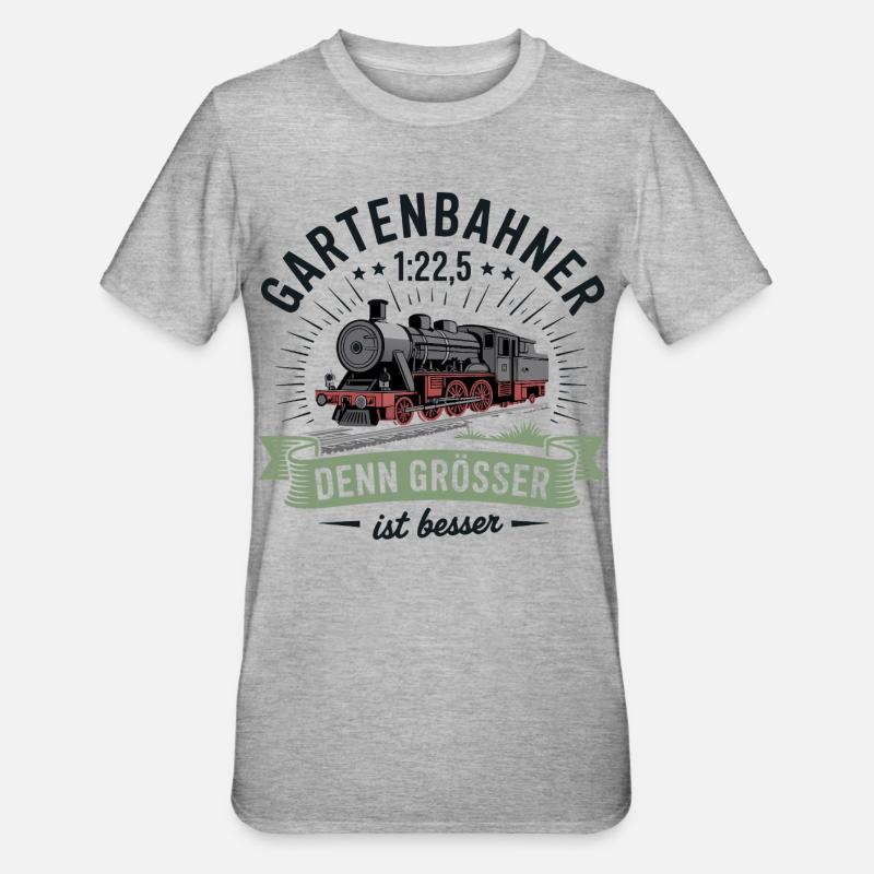 Gartenbahn Eisenbahn Garten Spur G Modelleisenbahn - Unisex Polycotton T-Shirt - Grau meliert