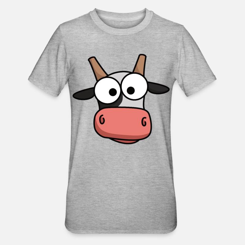 Kuh-Gesicht Comic mit großen Augen - Unisex Polycotton T-Shirt - Grau meliert