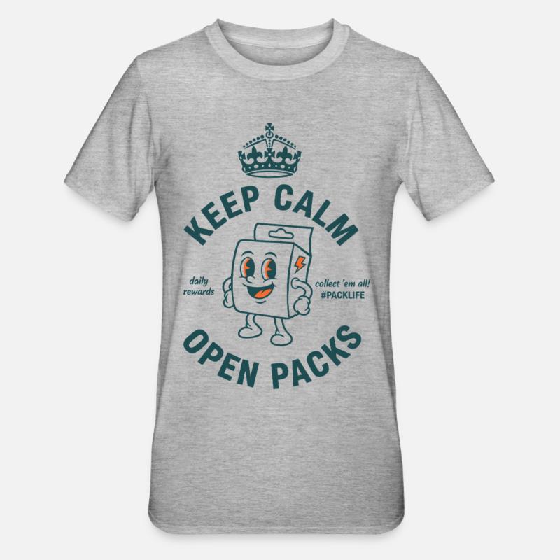 Keep Calm Open Packs Sammelkarten-Packlife - Unisex Polycotton T-Shirt - Grau meliert