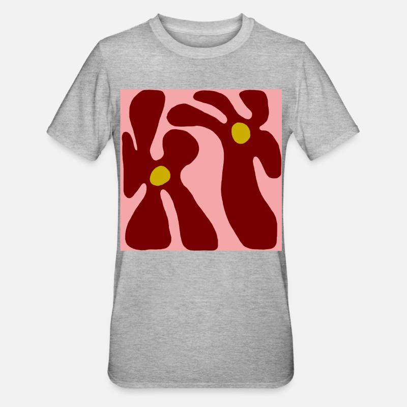 Rote Blumen Minimalistisches Design - Unisex Polycotton T-Shirt - Grau meliert