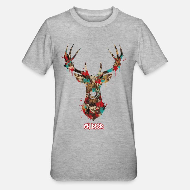 Deer Graffiti - Unisex Polycotton T-Shirt - heather grey