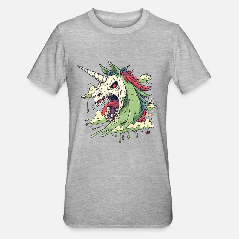 Einhorn Schädel Chaos - Unisex Polycotton T-Shirt - Grau meliert