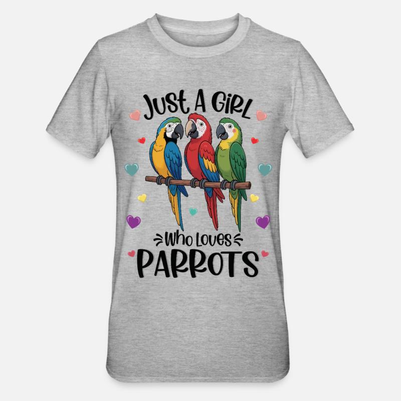 Mädchen liebt Papageien - Unisex Polycotton T-Shirt - Grau meliert