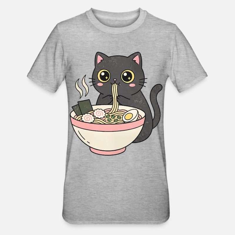 Chat ramen mignon, chat câlin - T-shirt polycoton Unisexe - gris chiné