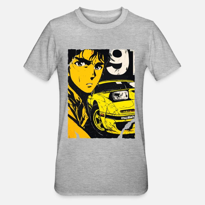 Ritratto di auto anime in giallo - Maglietta unisex, mix cotone e poliestere - grigio melange