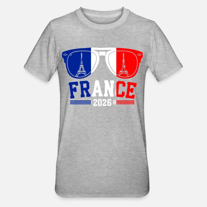 Frankreich 2026 Eiffelturm Brille - Unisex Polycotton T-Shirt - Grau meliert