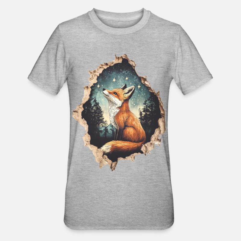 Fuchs Sterne - Unisex Polycotton T-Shirt - Grau meliert