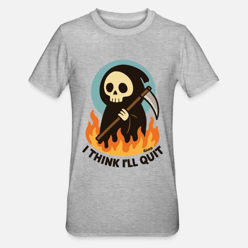 Sensenmann in Flammen – Text beenden - Unisex Polycotton T-Shirt - Grau meliert