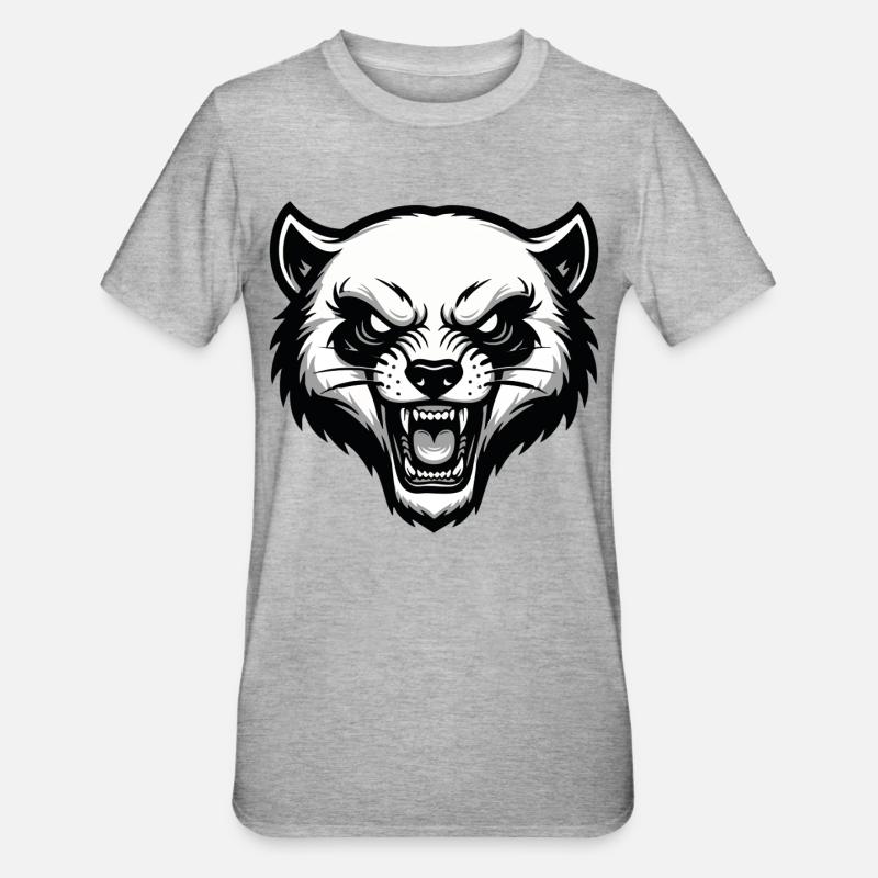 Wild Glutton Wolverine Maskottchen-Logo - Unisex Polycotton T-Shirt - Grau meliert