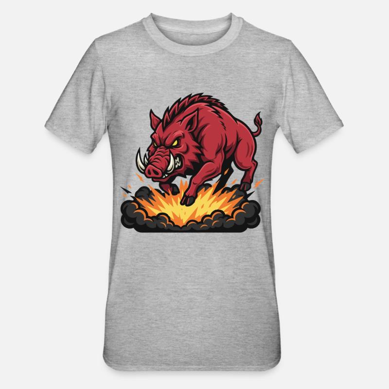 Red Boar Fire Blast Mascot Boar - Unisex Polycotton T-Shirt - heather grey