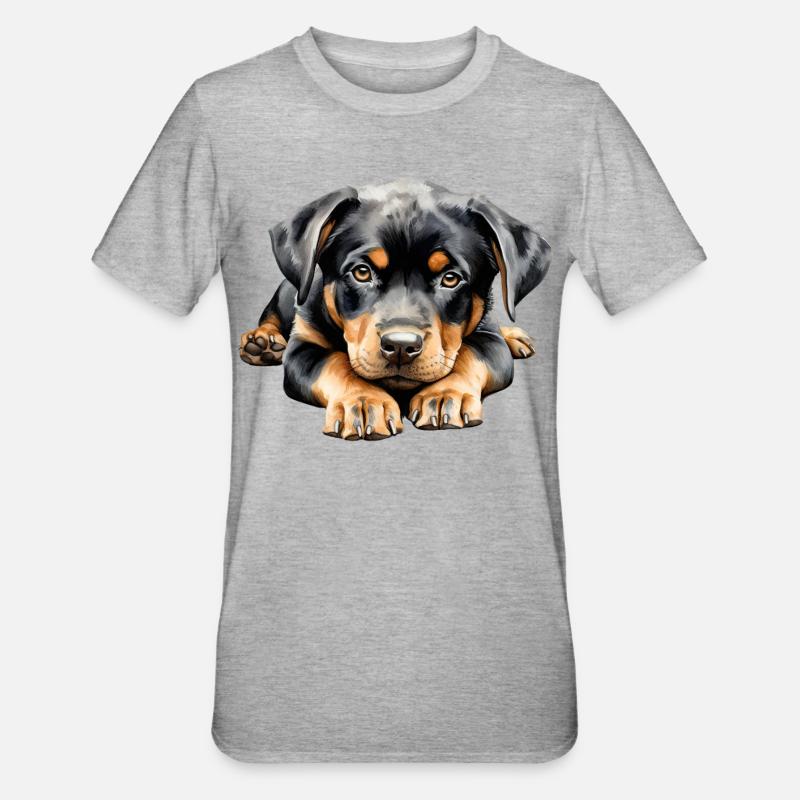Rottweiler hvalp - Unisex polycotton T-shirt - grå meleret