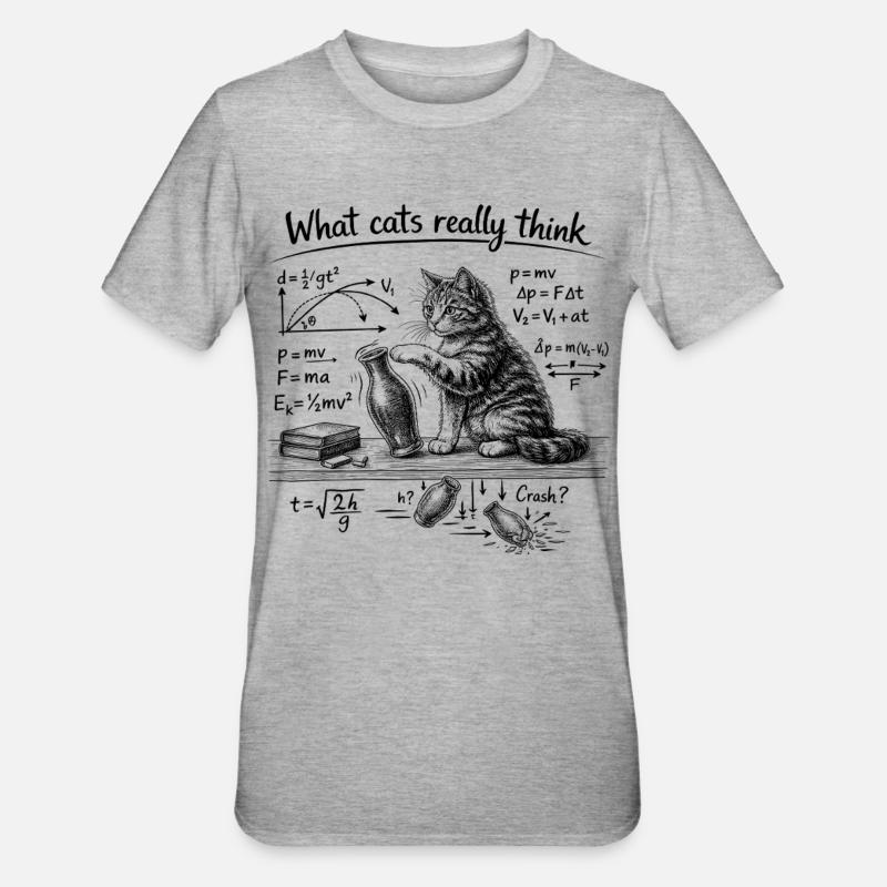 Katze, Physik, What cats really think - Unisex Polycotton T-Shirt - Grau meliert