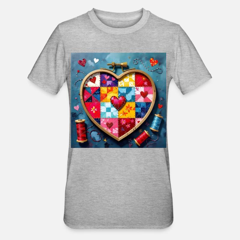 Art patchwork en cœur - T-shirt polycoton Unisexe - gris chiné