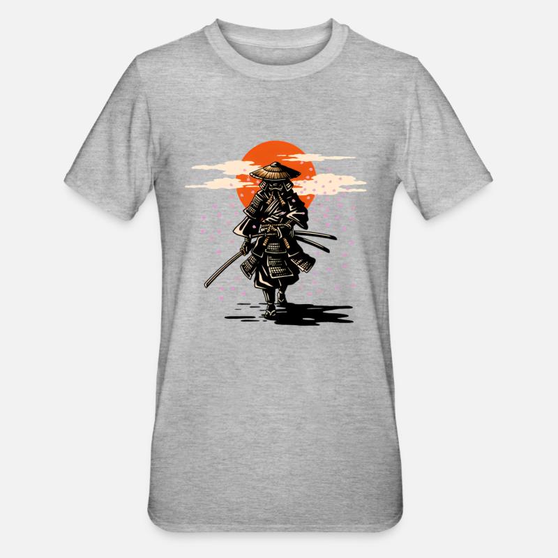 Samouraï Soleil et Sakura - T-shirt polycoton Unisexe - gris chiné