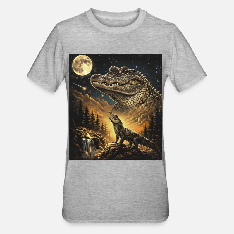 Moon Crocodile Forest Howl Moonlight - Unisex Polycotton T-Shirt - heather grey