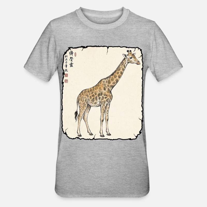 Giraffe Antik Kunst - Unisex Polycotton T-Shirt - Grau meliert