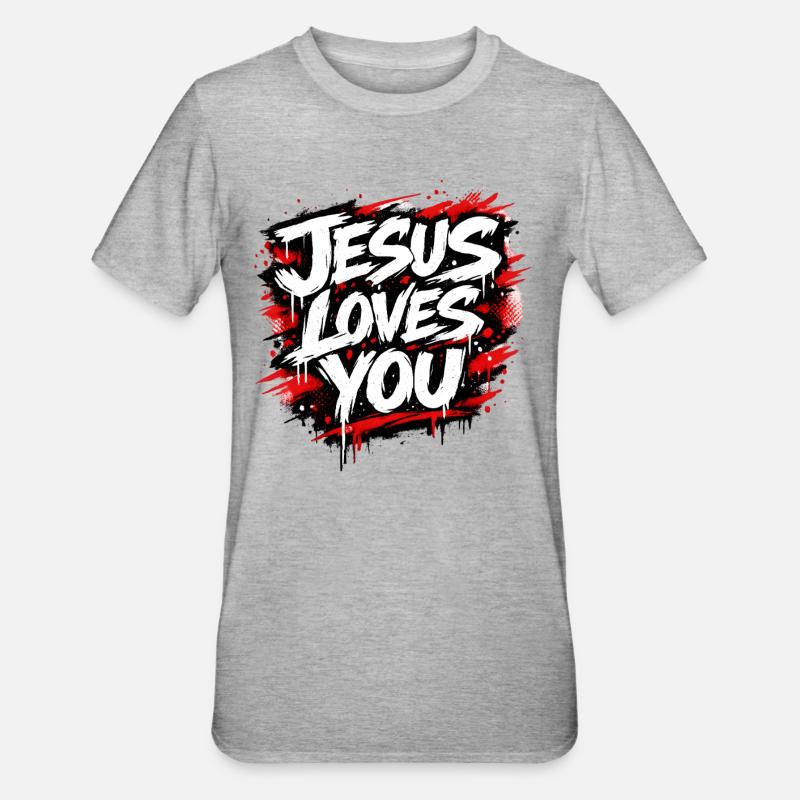 Jesus liebt dich Graffiti Statement - Unisex Polycotton T-Shirt - Grau meliert