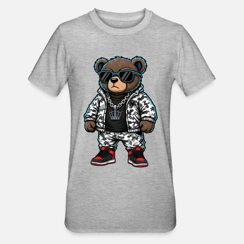 Cool Bear in Camouflage Pullover Hoodie - Unisex Polycotton T-Shirt - heather grey