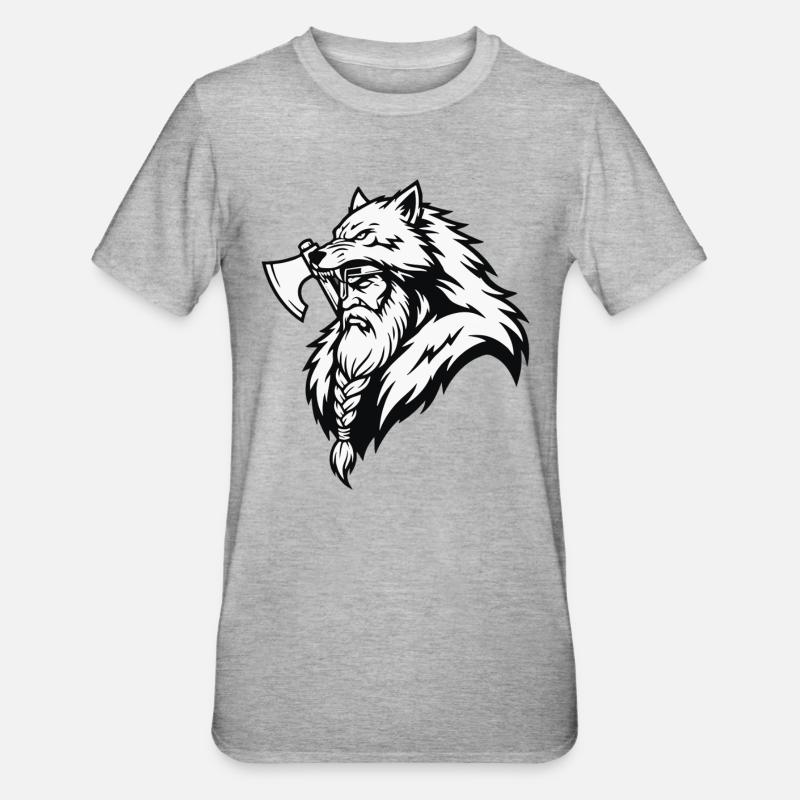 Wikinger-Ulfhednar-Krieger-Wolf-Berserker-Maskottchen - Unisex Polycotton T-Shirt - Grau meliert