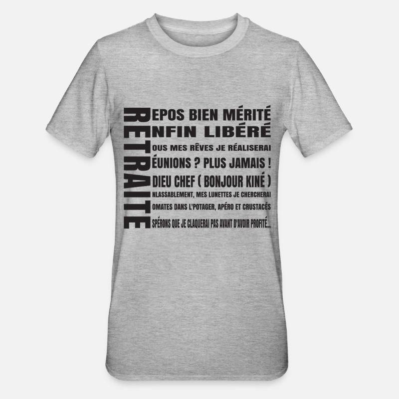 RETRAITE (texte noir) - T-shirt polycoton Unisexe - gris chiné
