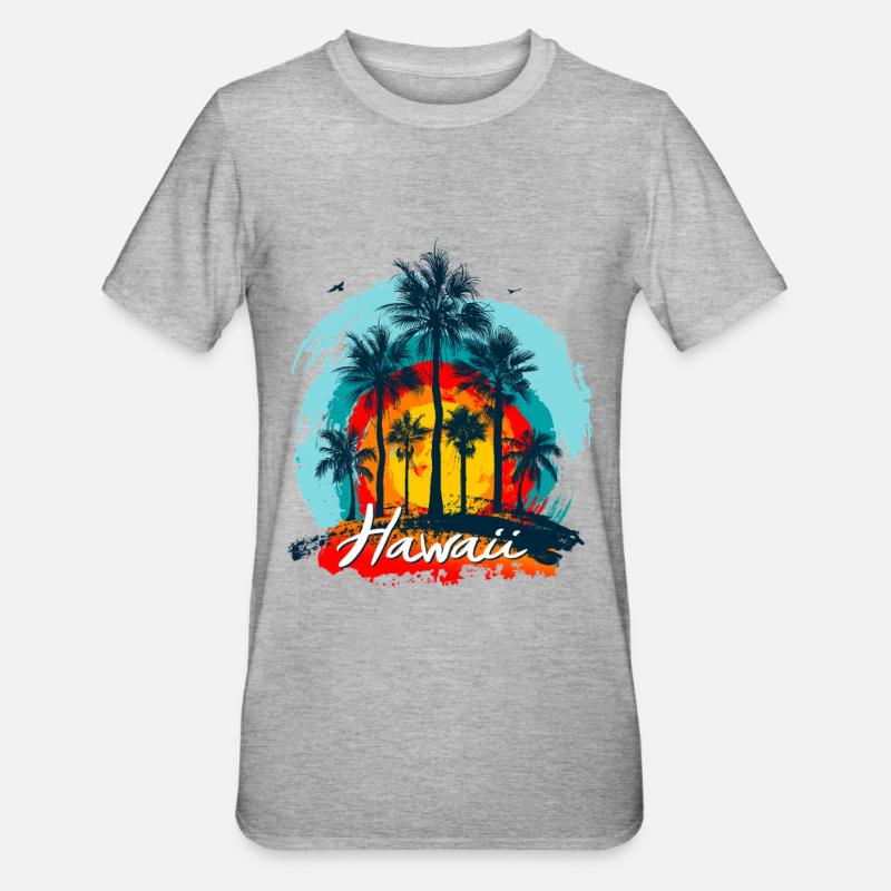 Éclaboussure de Palm Sunset Hawaii - T-shirt polycoton Unisexe - gris chiné