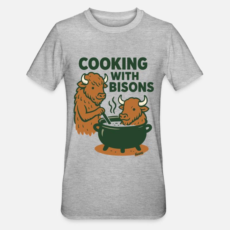 Kochen mit Bisons - Unisex Polycotton T-Shirt - Grau meliert