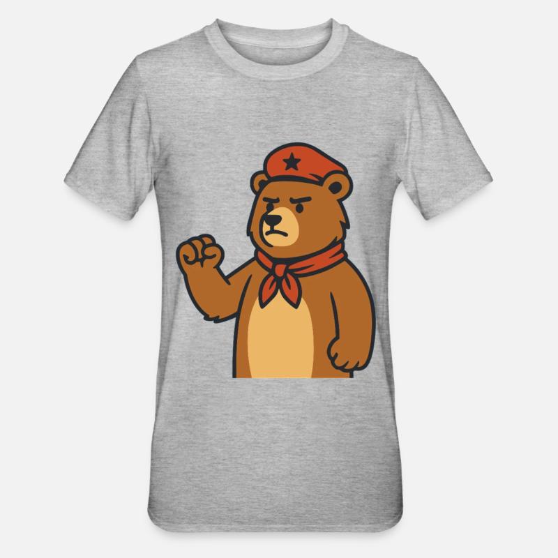 Wach Bär mit rotem Halstuch - Unisex Polycotton T-Shirt - Grau meliert