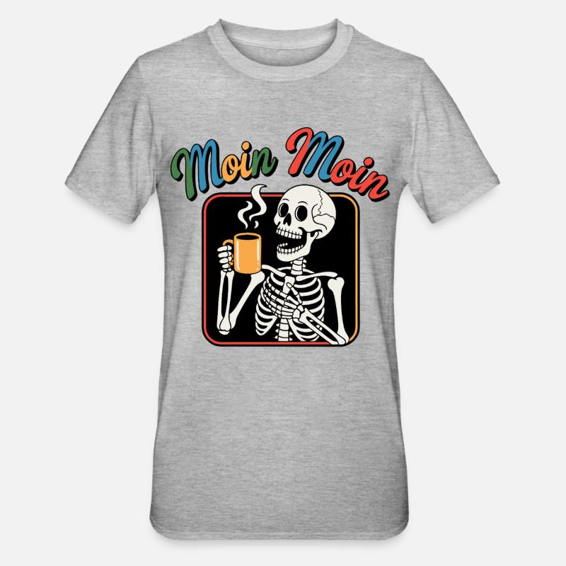 Moin Moin Skelettt Kaffee - Unisex Polycotton T-Shirt - Grau meliert