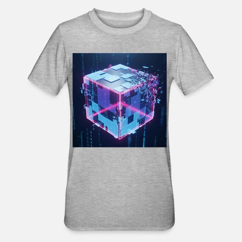 Digitaler Würfel Technologie Digital Cube Tech - Unisex Polycotton T-Shirt - Grau meliert