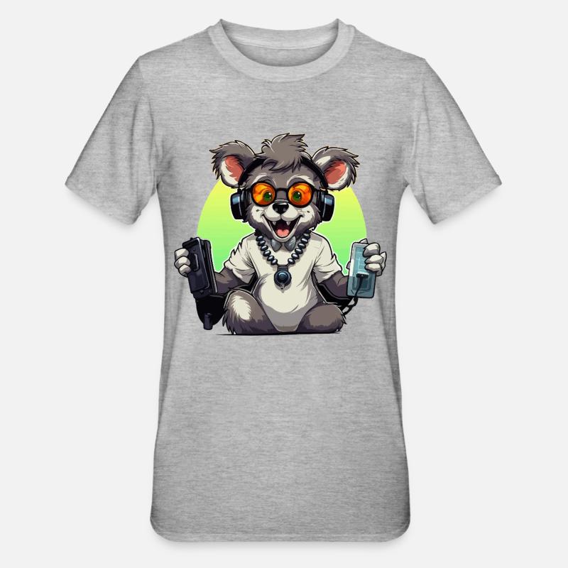 Koala gamer avec casque - T-shirt polycoton Unisexe - gris chiné