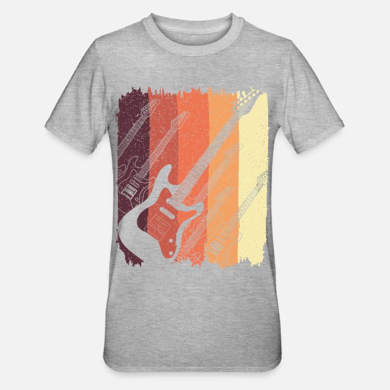 Retro Electric Guitar Sunset Stripes - Unisex Polycotton T-Shirt - heather grey