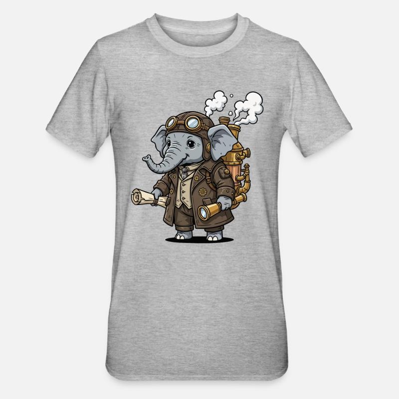 Elephant Explorer Steampunk Steampunk Retro - Unisex Polycotton T-Shirt - heather grey