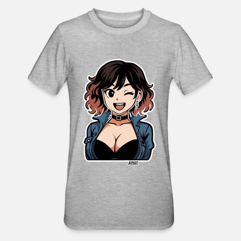 Diva en denim anime audacieuse - T-shirt polycoton Unisexe - gris chiné