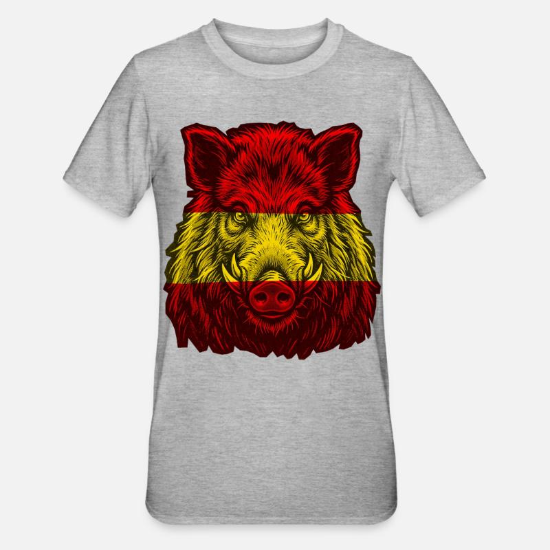 Sanglier Drapeau espagnol espagnol - T-shirt polycoton Unisexe - gris chiné