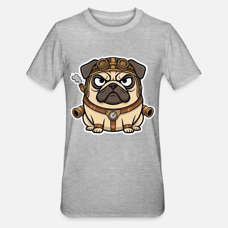 Chien Carlin Steampunk Propulseur Vapeur - T-shirt polycoton Unisexe - gris chiné