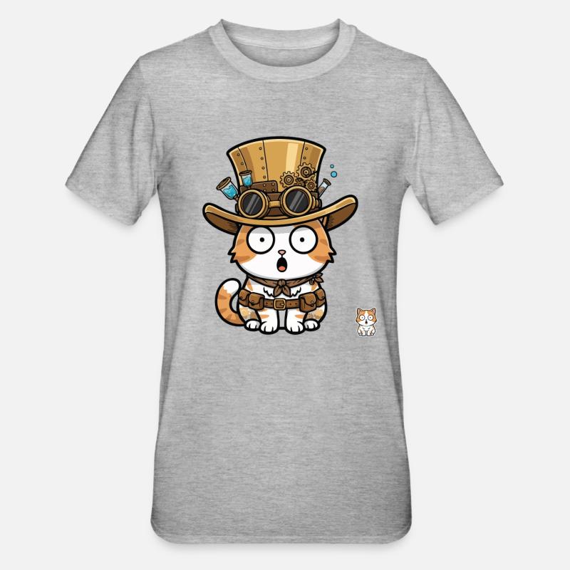 Cat Explorer Steampunk Top Hat Goggles - Unisex Polycotton T-Shirt - heather grey